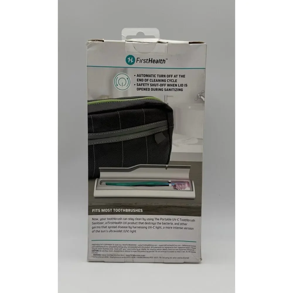 FirstHealth Rechargeable UV-C Toothbrush Sanitizer Travel Case New